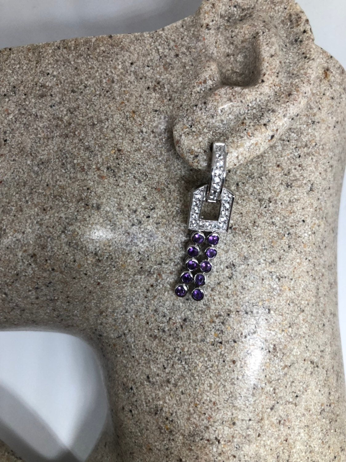 Vintage Handmade Sterling Silver Deep Purple Genuine Amethyst Earrings