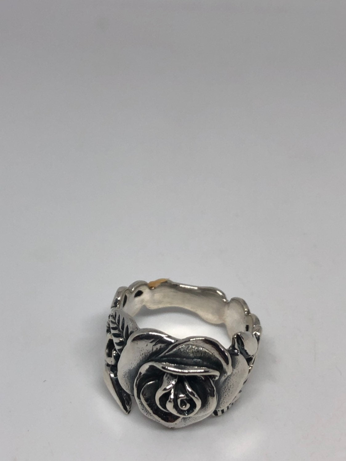 Vintage Rose Flower 925 Sterling Silver Antiqued Ring