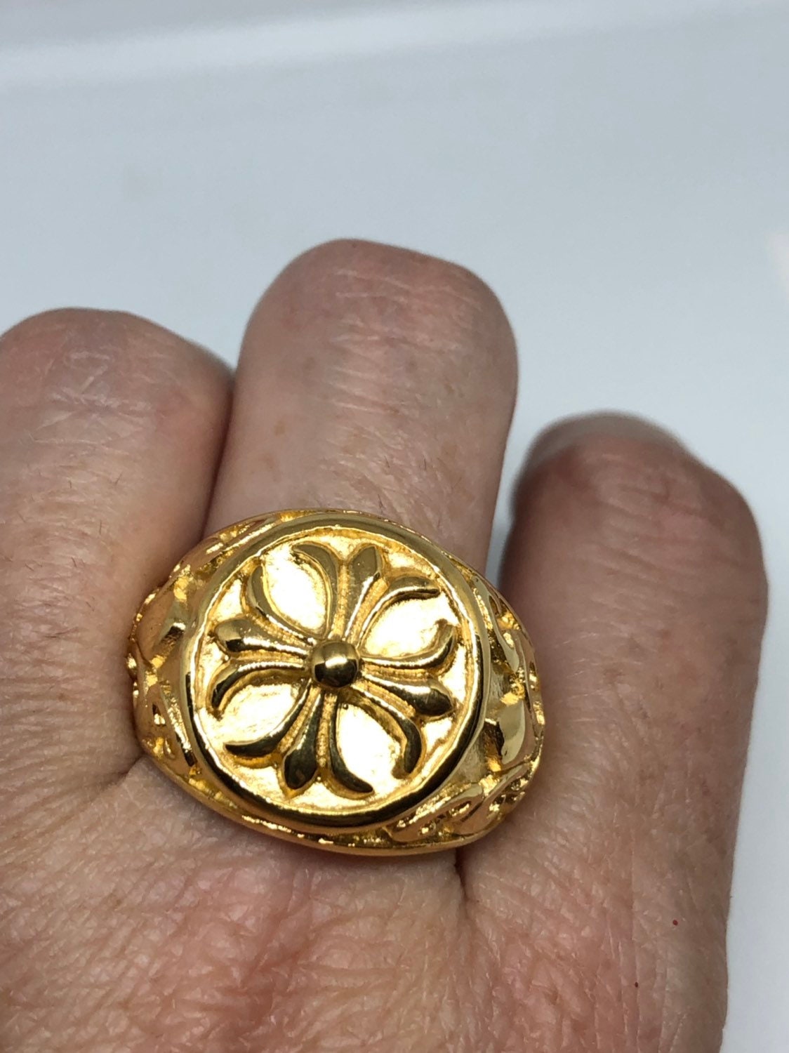 Vintage Gothic Golden Cross Mens Ring