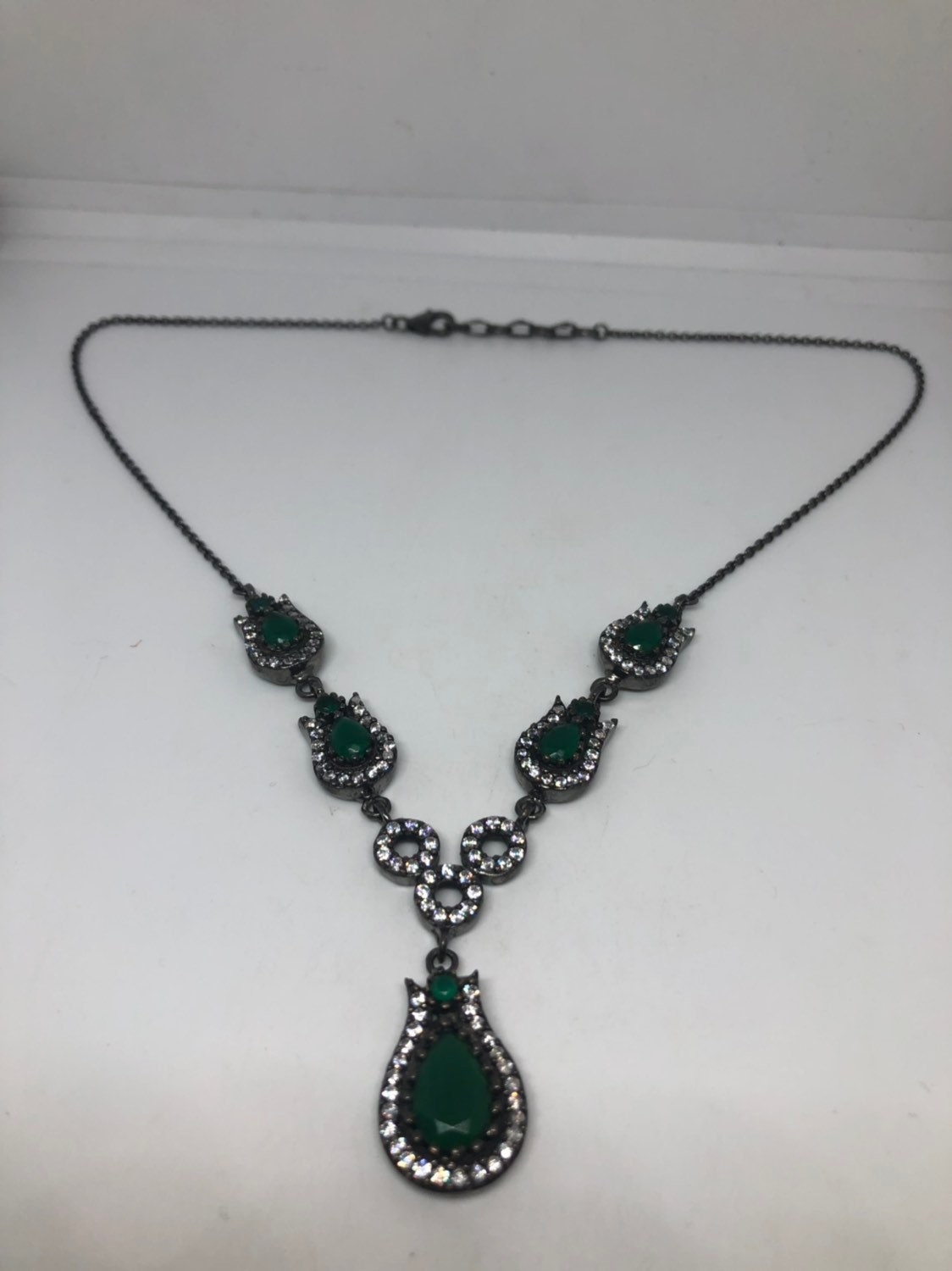 Genuine Green Quartz and Crystal Sterling Silver Vintage Necklace