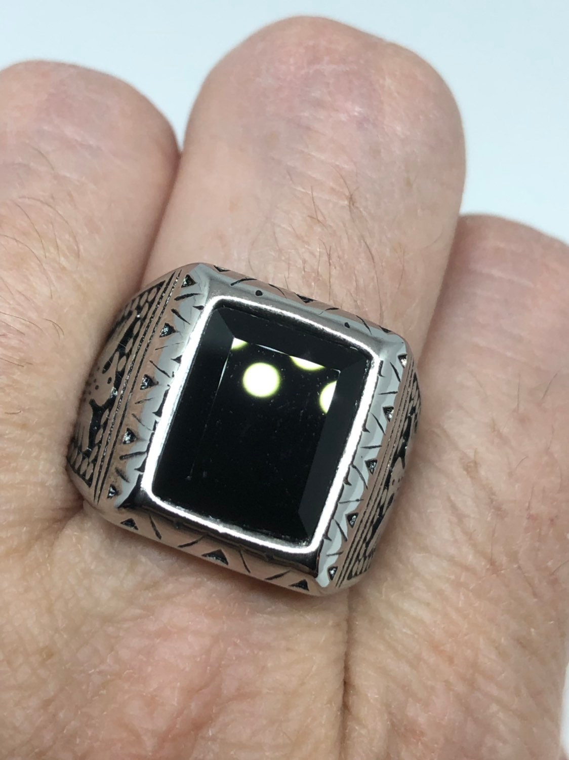 Vintage Native American Style Black Onyx Silver Southwestern Mens Eagle Ring