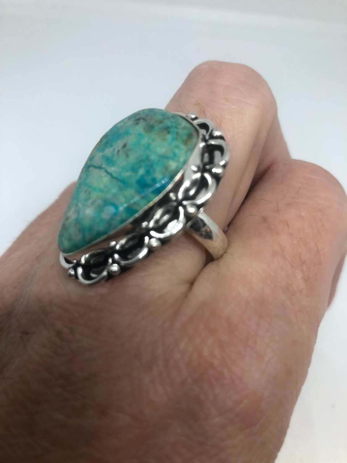 Vintage Genuine Blue Amazonite Silver Ring