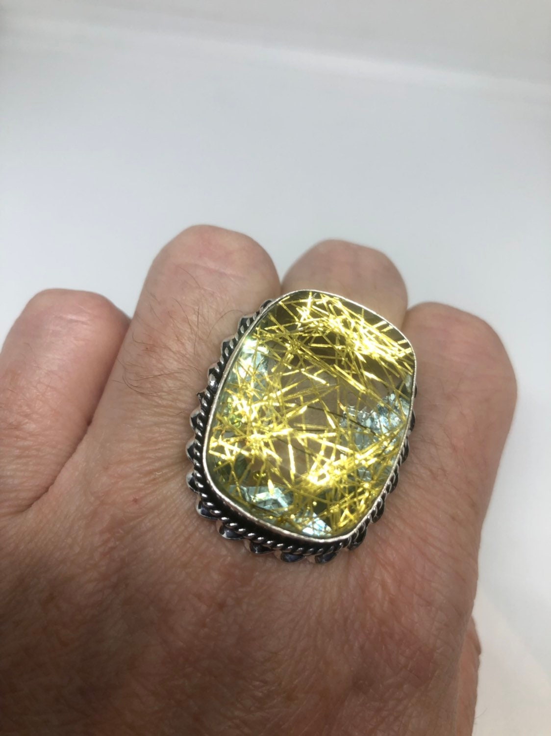 Vintage Faux Gold rutile Vintage Art Glass Long Knuckle Ring