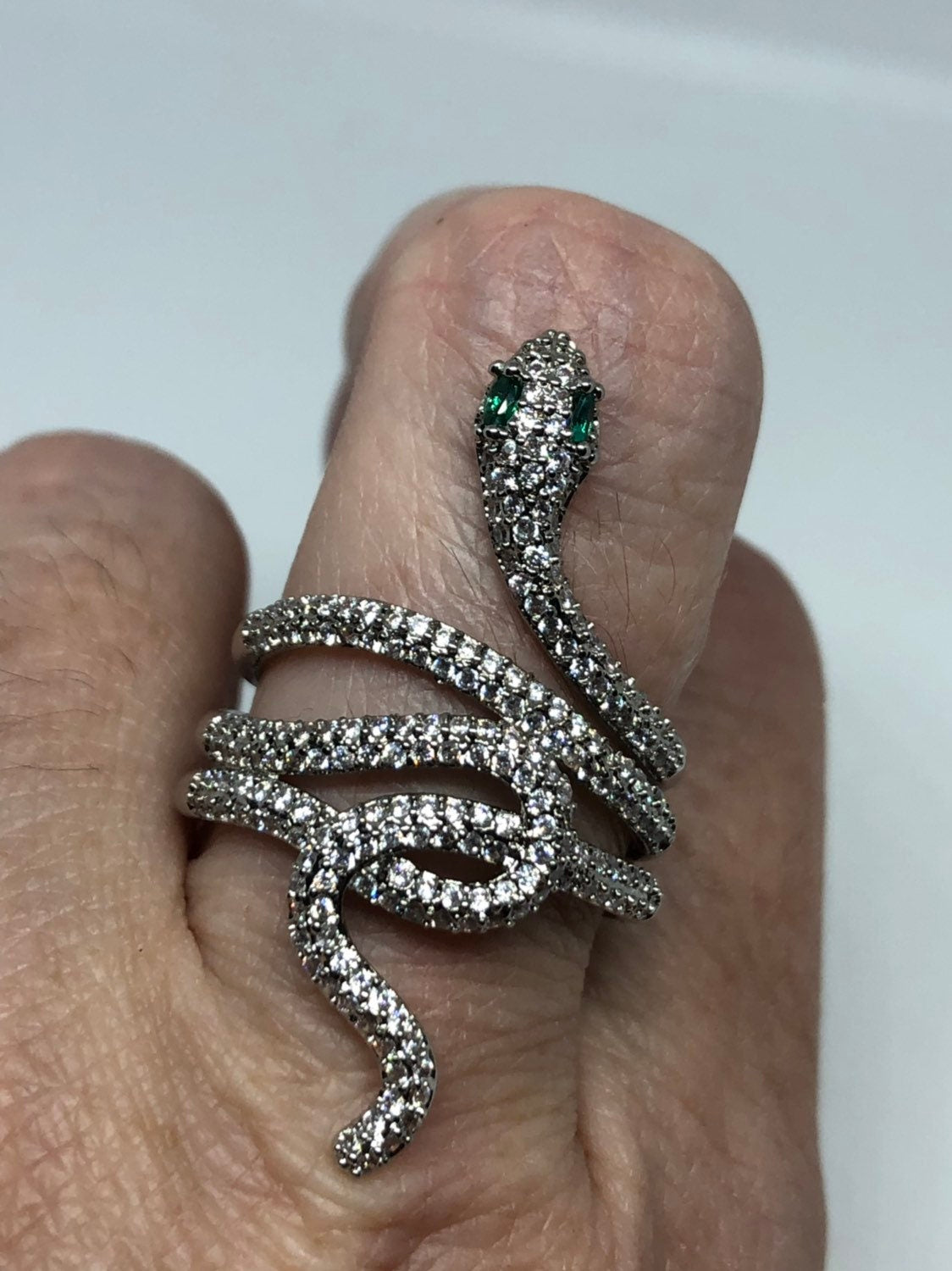 Vintage Bronze Silver Crystal Snake Ring
