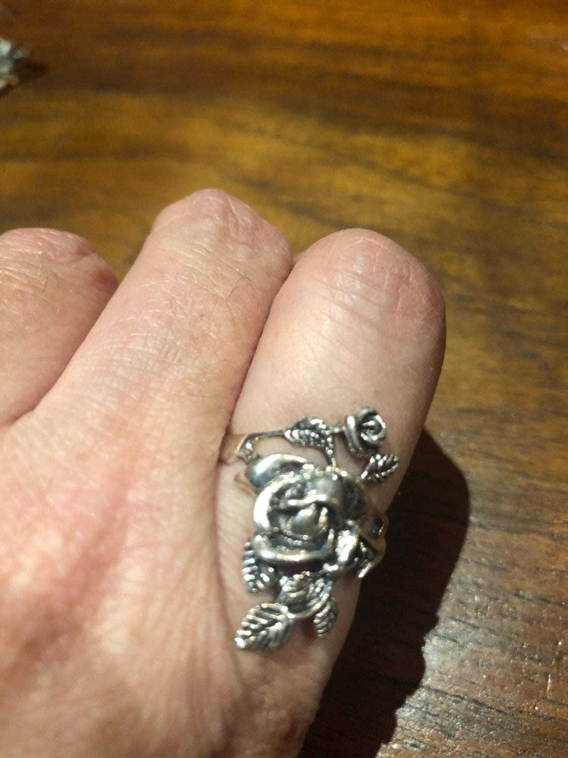 Vintage Rose Flower 925 Sterling Silver Antiqued Ring