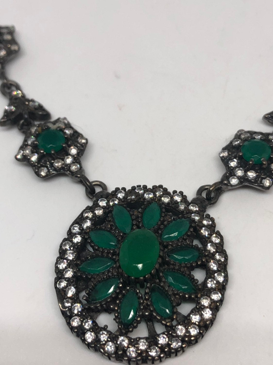 Genuine Green Quartz and Crystal Sterling Silver Vintage Necklace