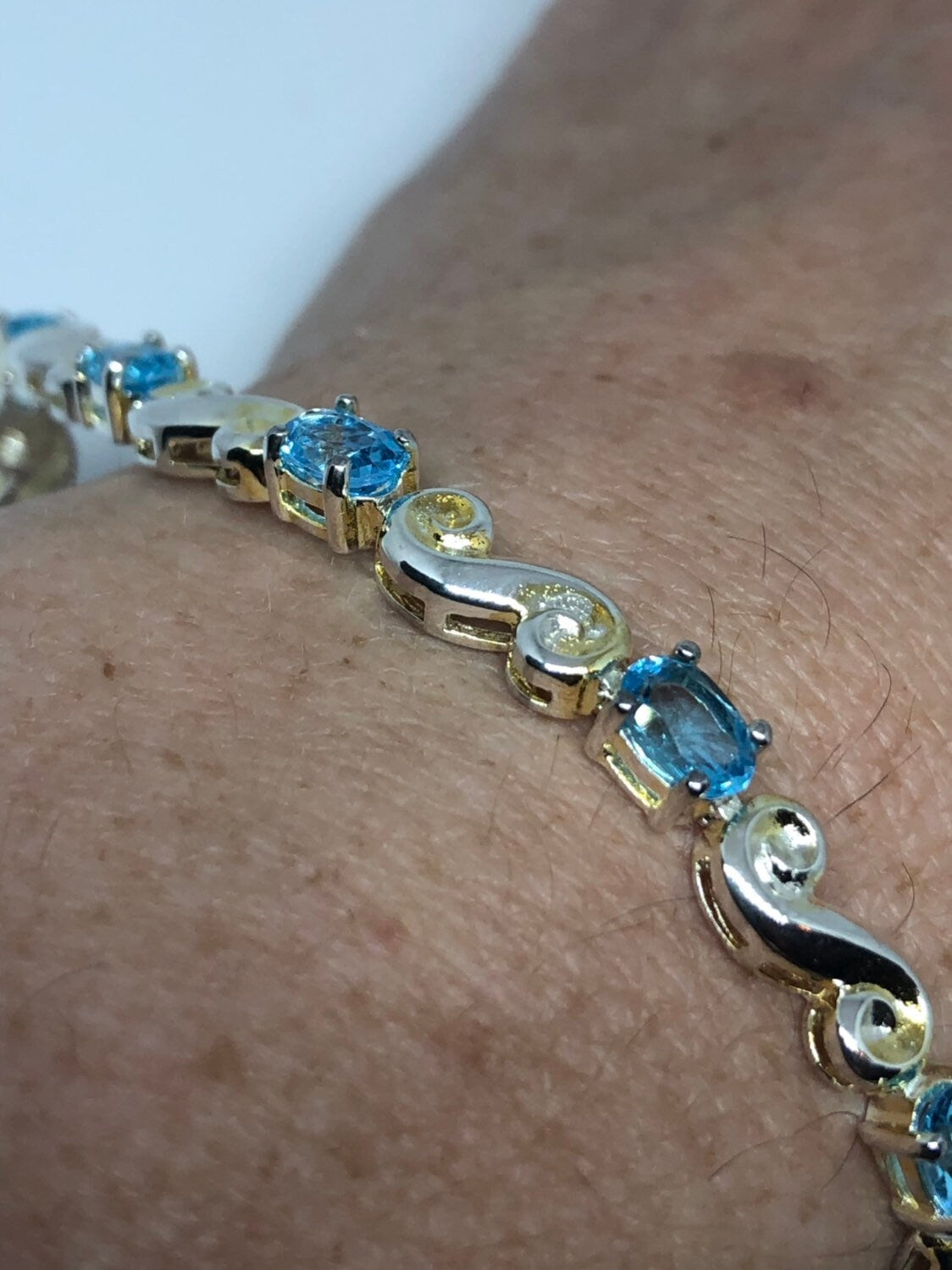 Handmade Genuine London Blue Topaz 925 Sterling Silver Tennis Bracelet