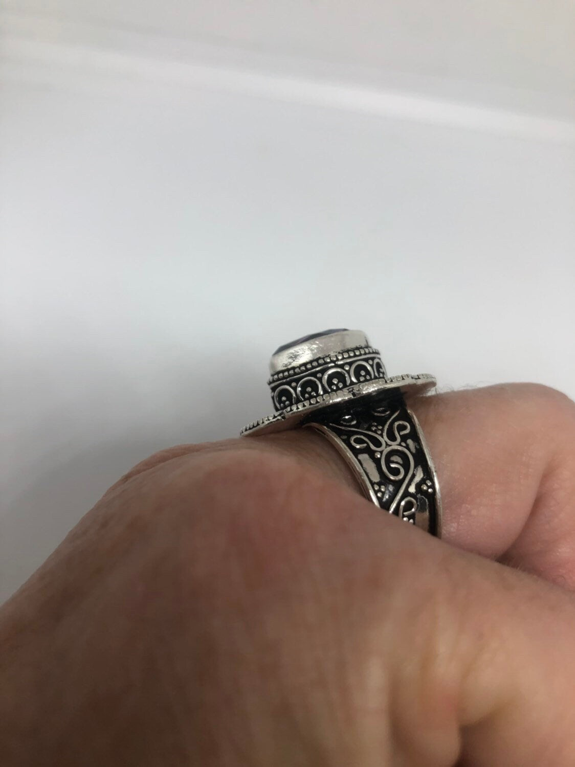 Vintage Genuine Mystic Blue Topaz Blue Stone Silver Ring