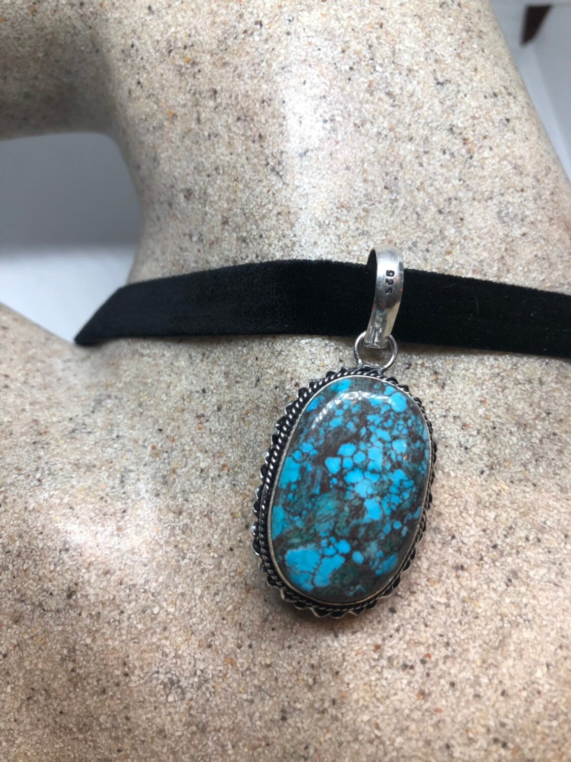 Blue Handmade Gothic Styled Silver Finished Genuine Tibetan Turquoise Choker Necklace