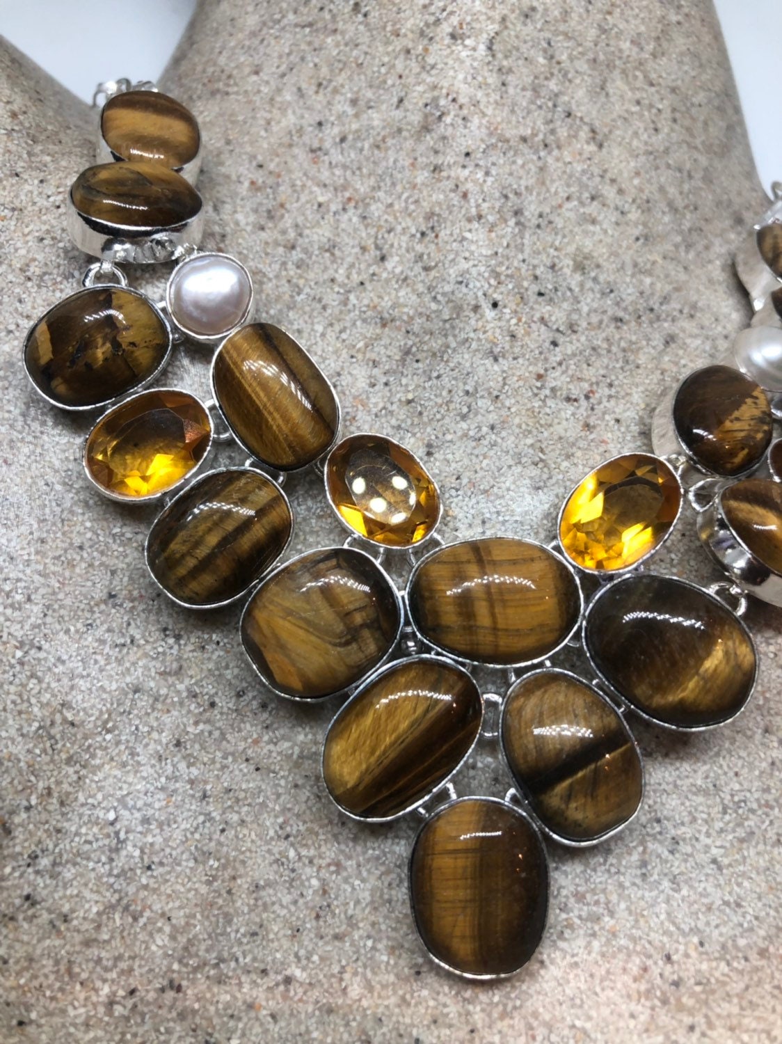 Handmade Turkish Ottoman Styled Silver tigers eye Pendant Necklace