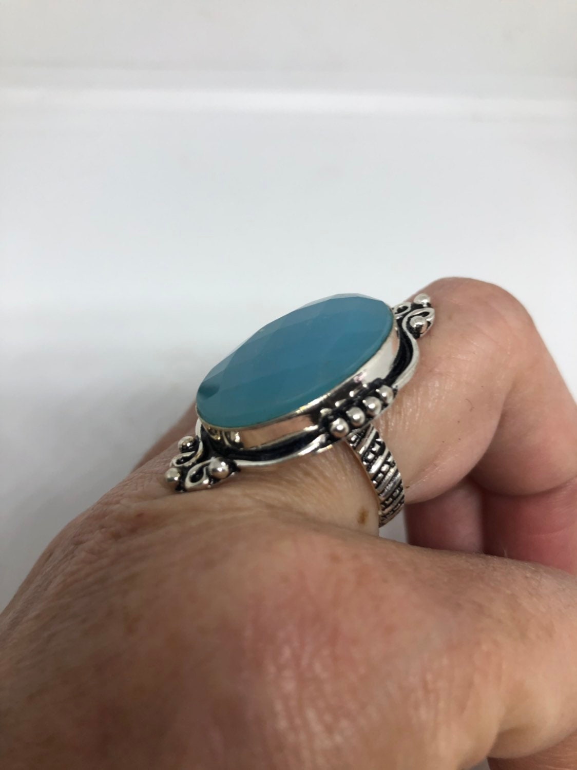Vintage Blue Chalcedony Ring Statement Cocktail Size 8