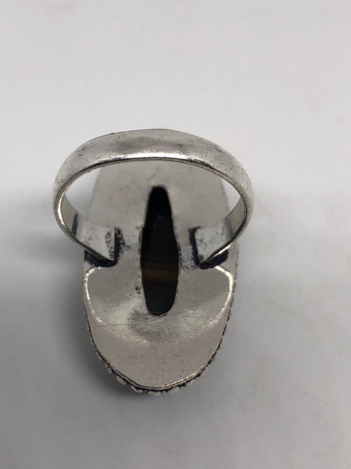 Vintage Handmade Black and White agate White Bronze Silver Gothic Ring