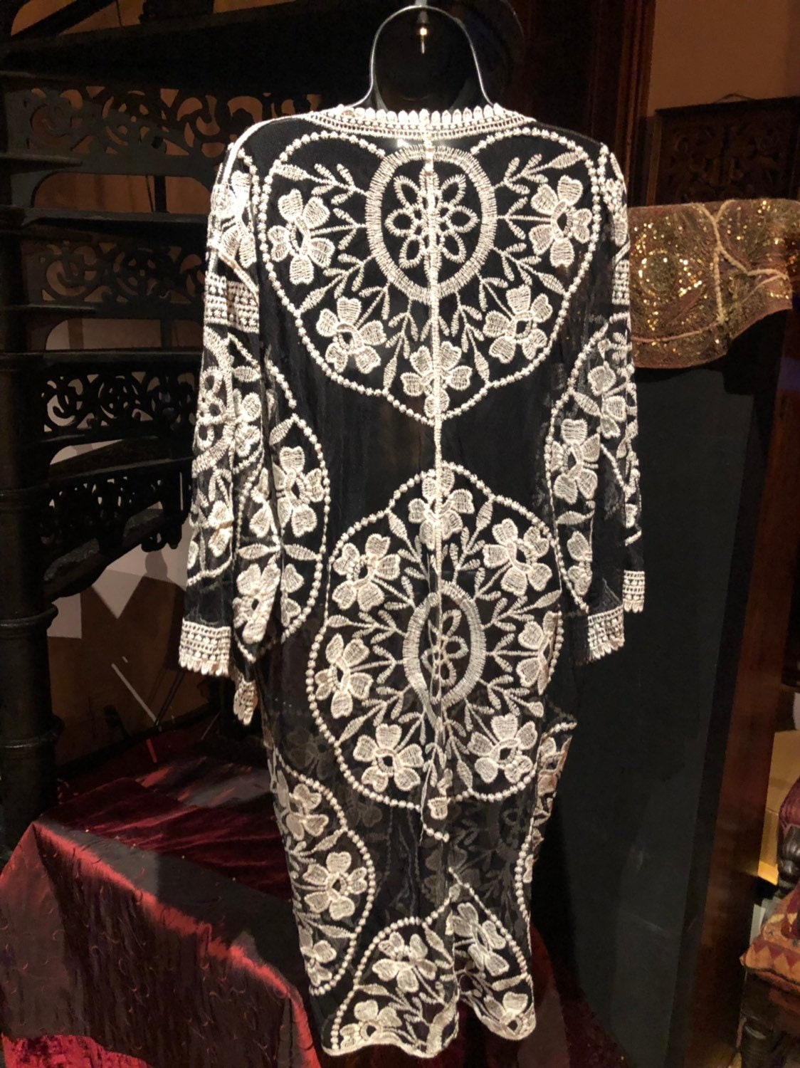 Vintage Style Black ivory Embroidered kimono jacket