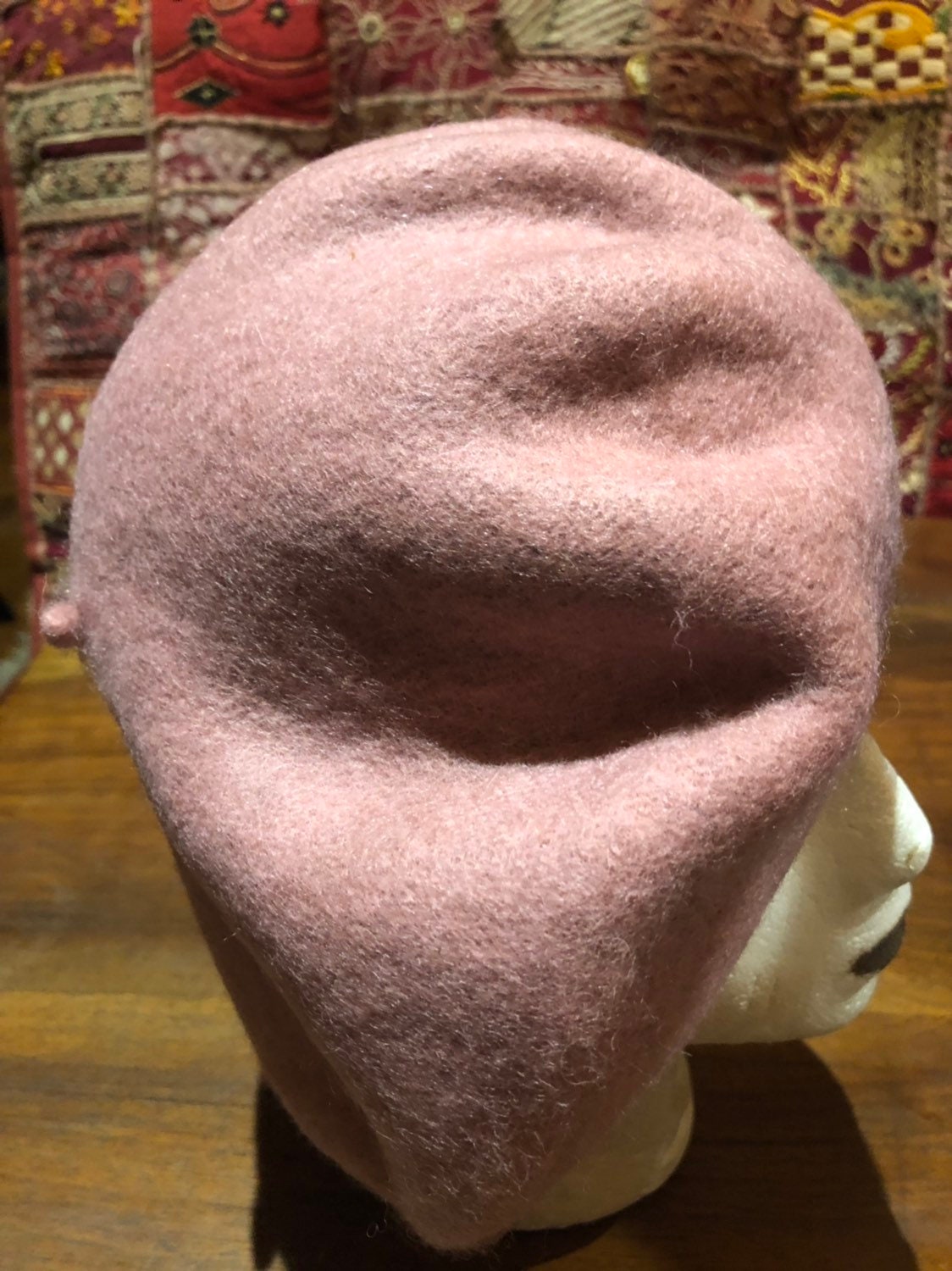 Vintage Pink Wool Felt 10 in Beret Hat