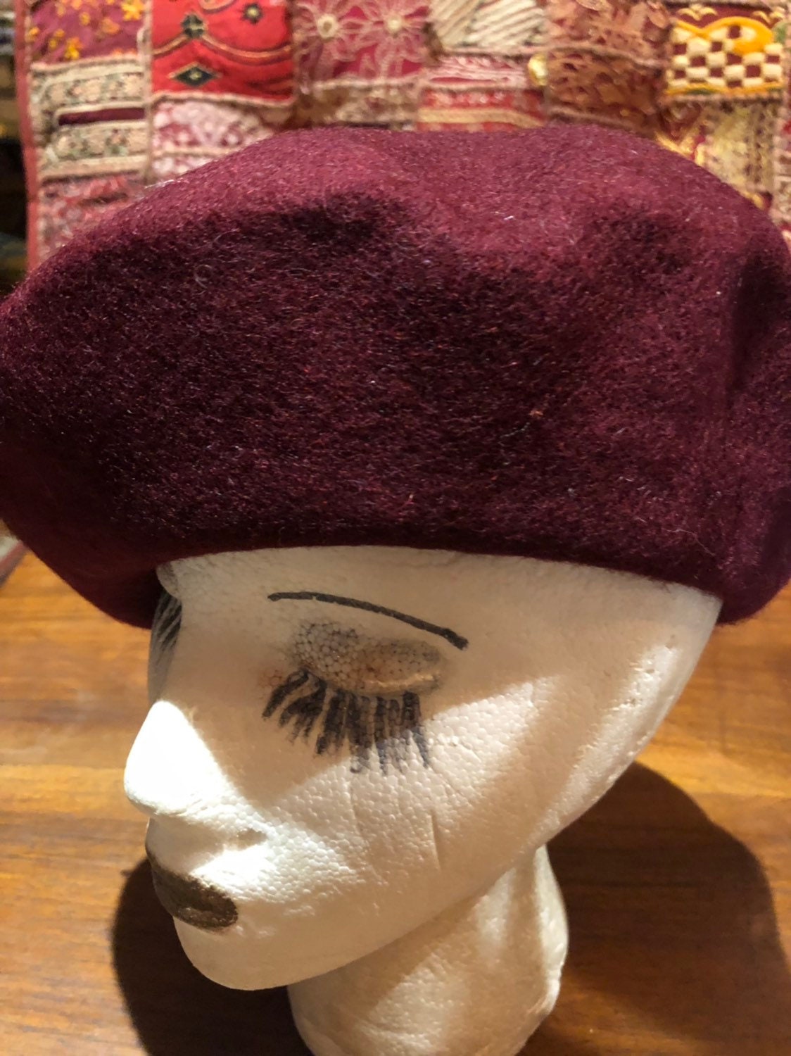 Vintage burgundy Wool Felt 10 in Beret Hat