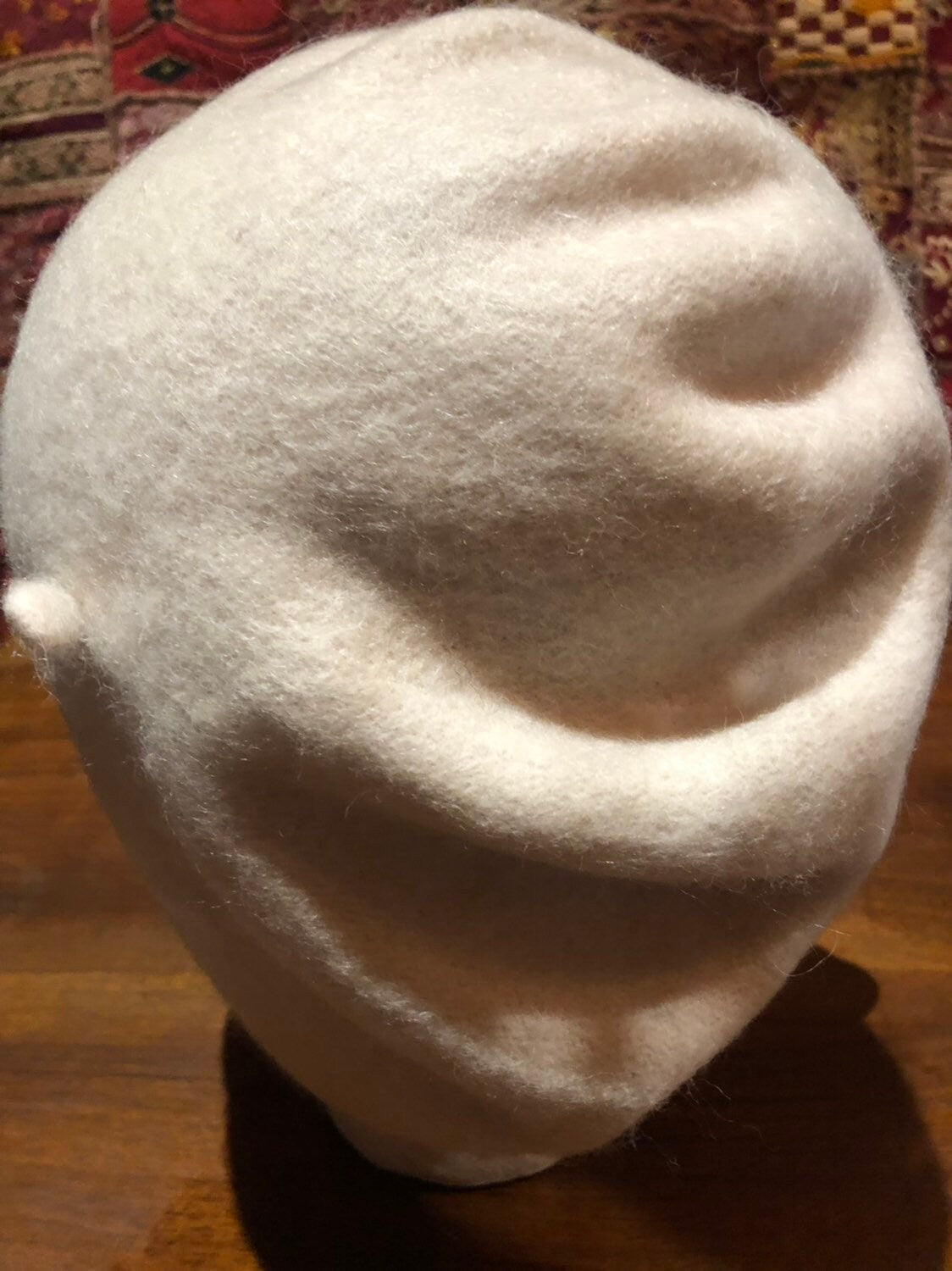 Vintage White Wool Felt 10 in Beret Hat