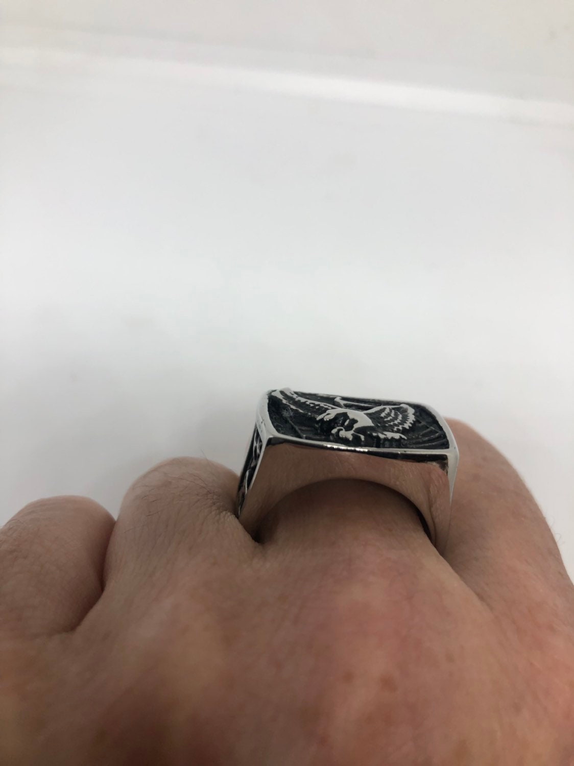 Vintage American Eagle Silver Stainless Steel Mens Ring