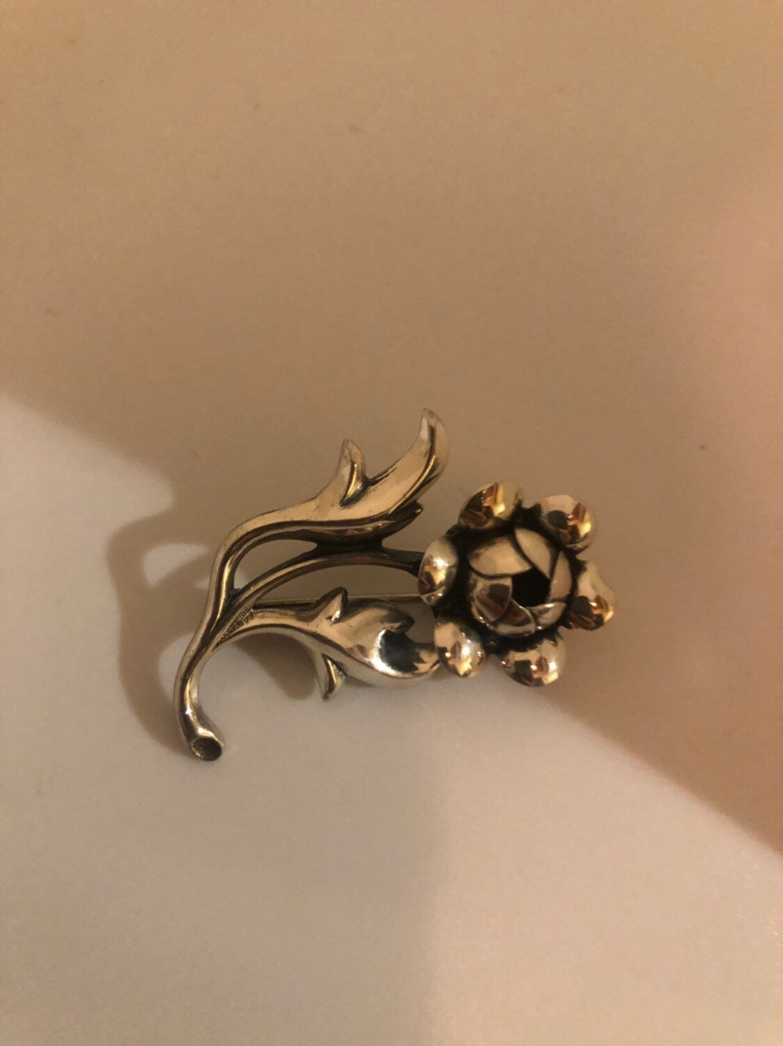 Vintage Hand Made Deco Flower 925 Sterling Silver Small Brooch Pin About an Inch