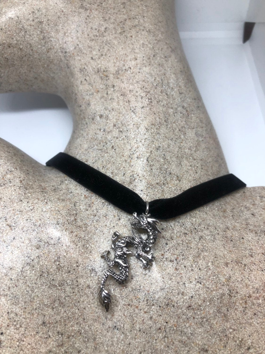 Vintage Handmade Sterling Silver 925 Gothic Dragon Necklace