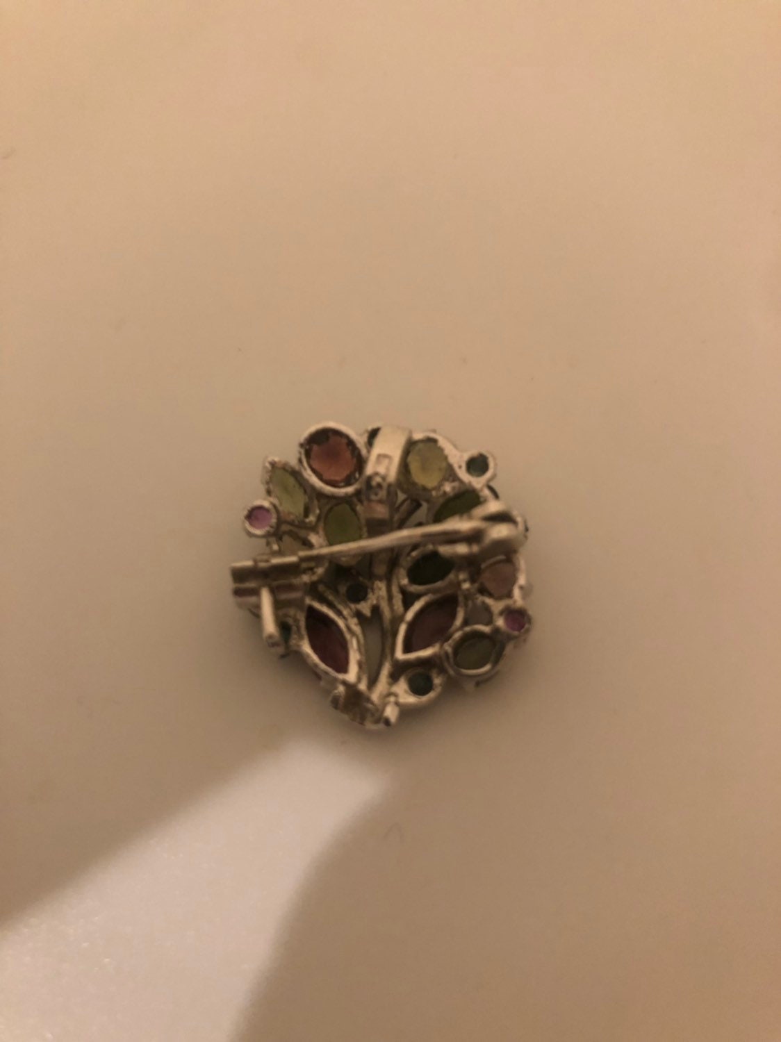 Vintage Genuine Mixed Gemstone 925 Sterling Silver Rhodium Brooch