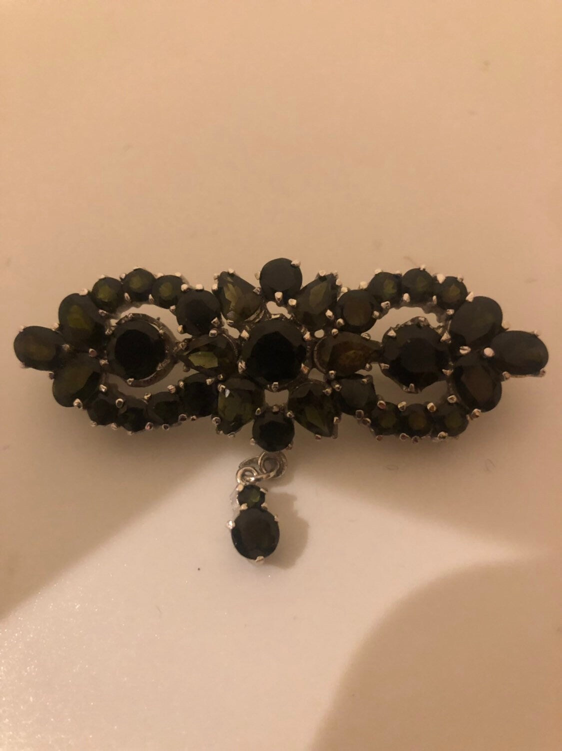 Vintage Handmade Green Toumaline Sterling Silver/Rhodium Star Brooch/Pendant