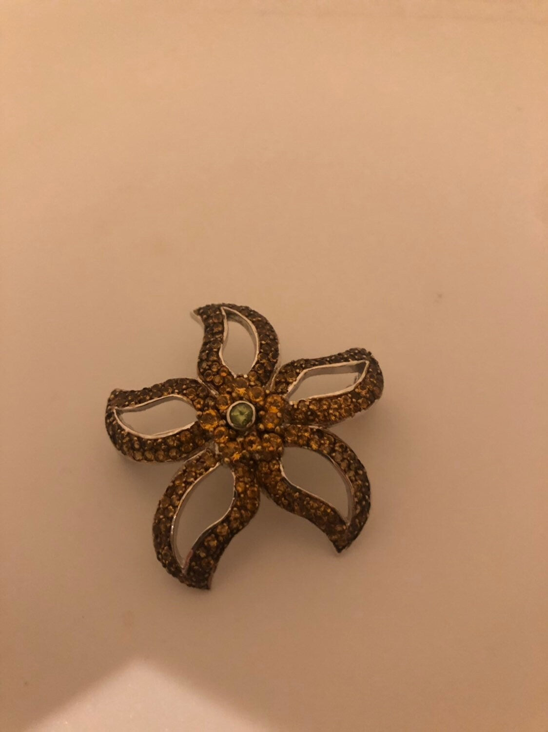 Vintage Handmade Genuine Citrine 925 Sterling Silver Rhodium Brooch