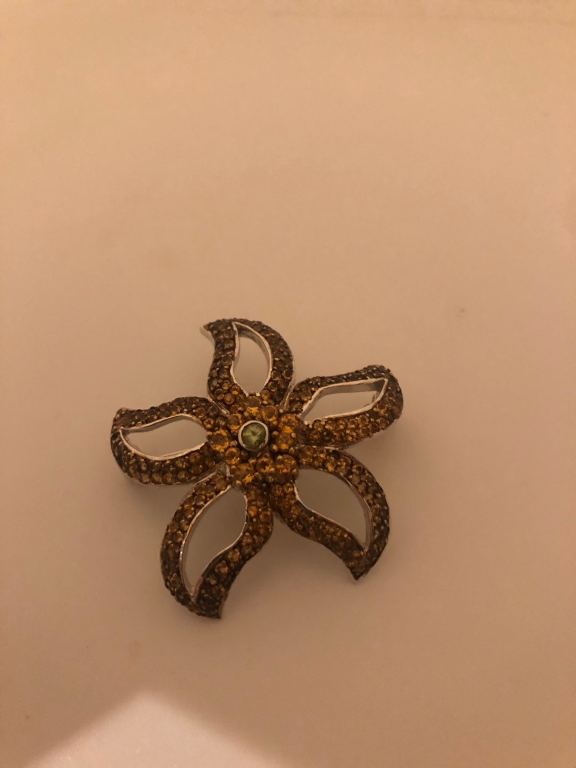 Vintage Handmade Genuine Citrine 925 Sterling Silver Rhodium Brooch