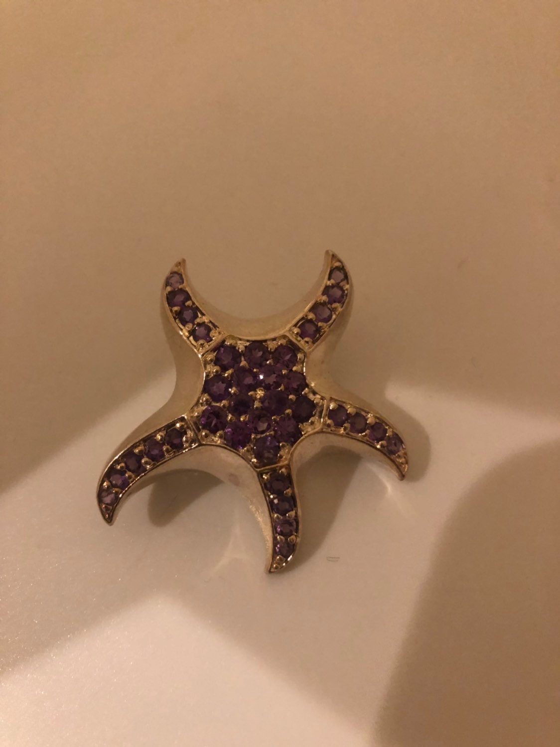 Vintage Handmade Purple Amethyst Sterling Silver starFish Brooch