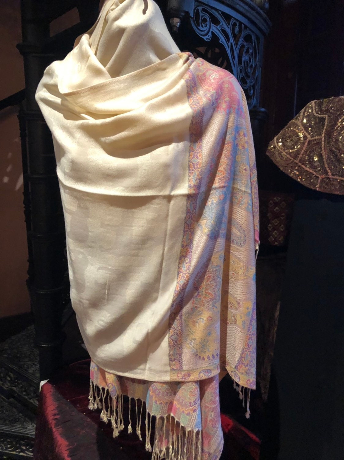 Vintage Elephant Paisley Brocade Pashmina Scarf Wrap Shawl