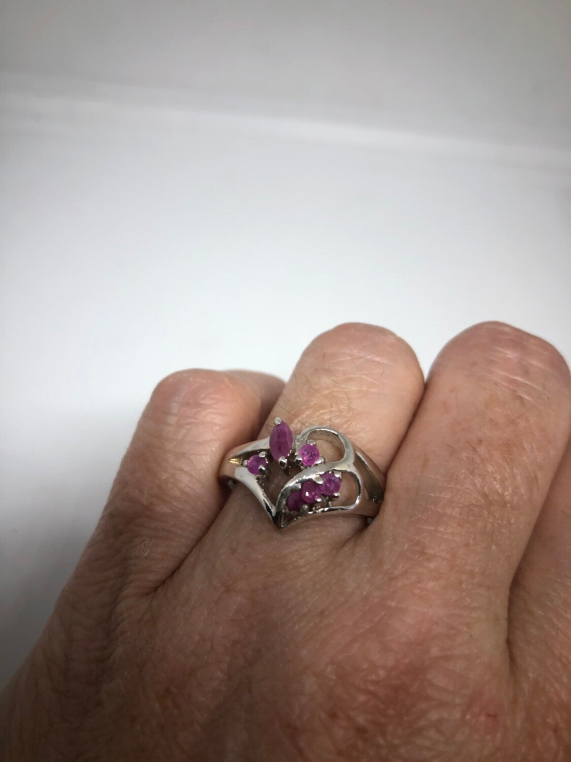 Vintage Genuine Pink Ruby 925 Sterling Silver Ring