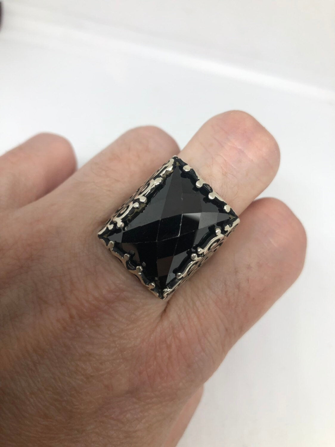 Vintage Gothic Sterling Silver Genuine Hemitite Mens Ring