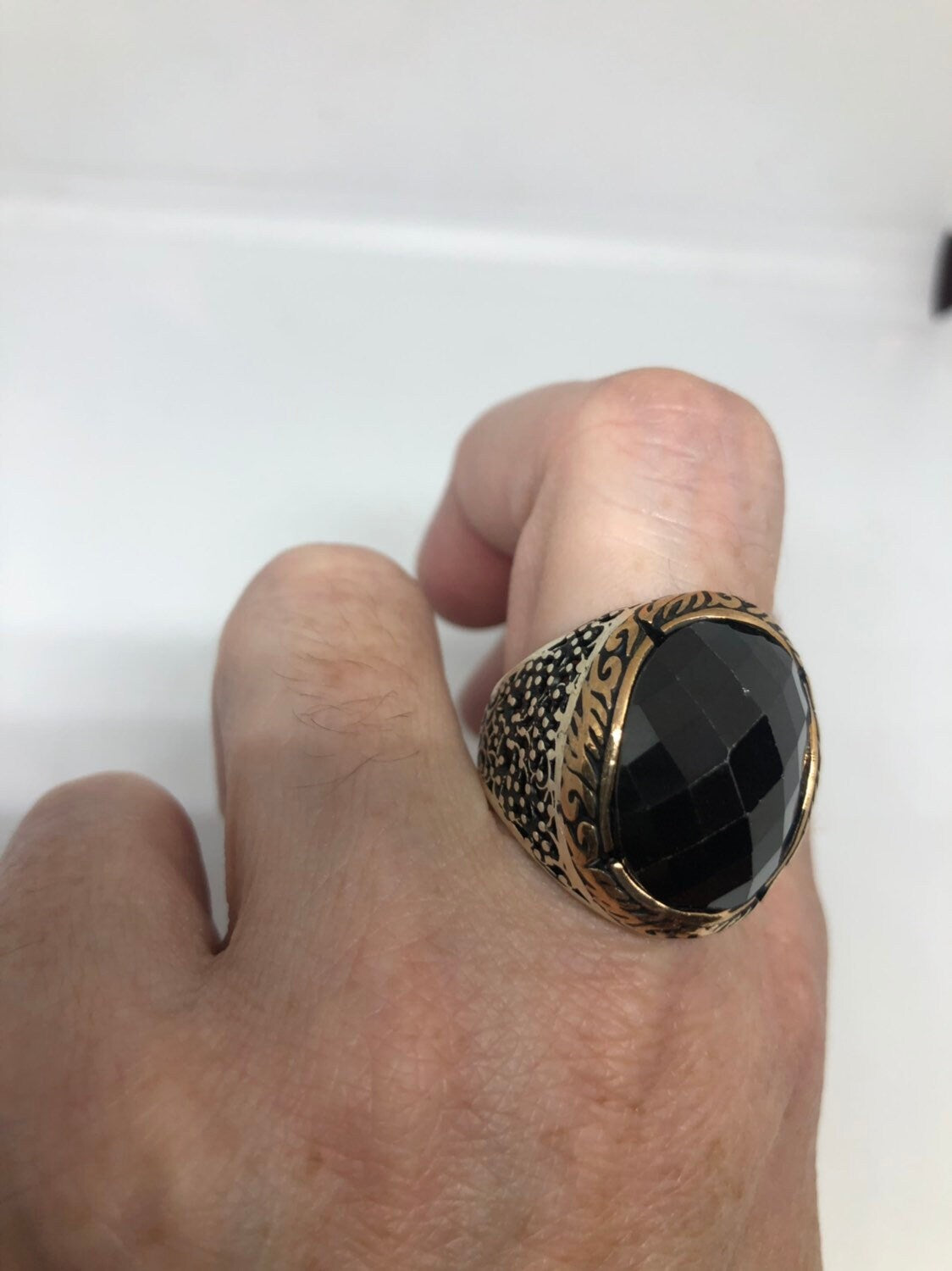 Vintage Gothic Sterling Silver Genuine Hemitite Mens Ring