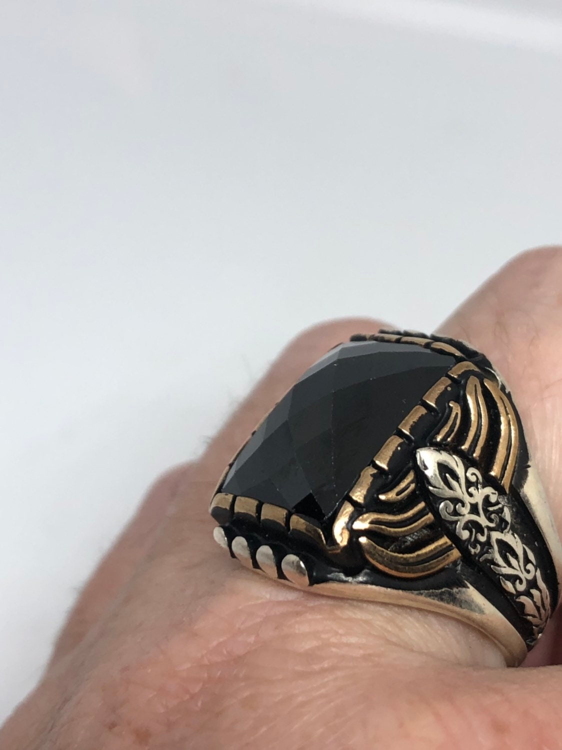 Vintage Gothic Sterling Silver Genuine Hemitite Mens Ring