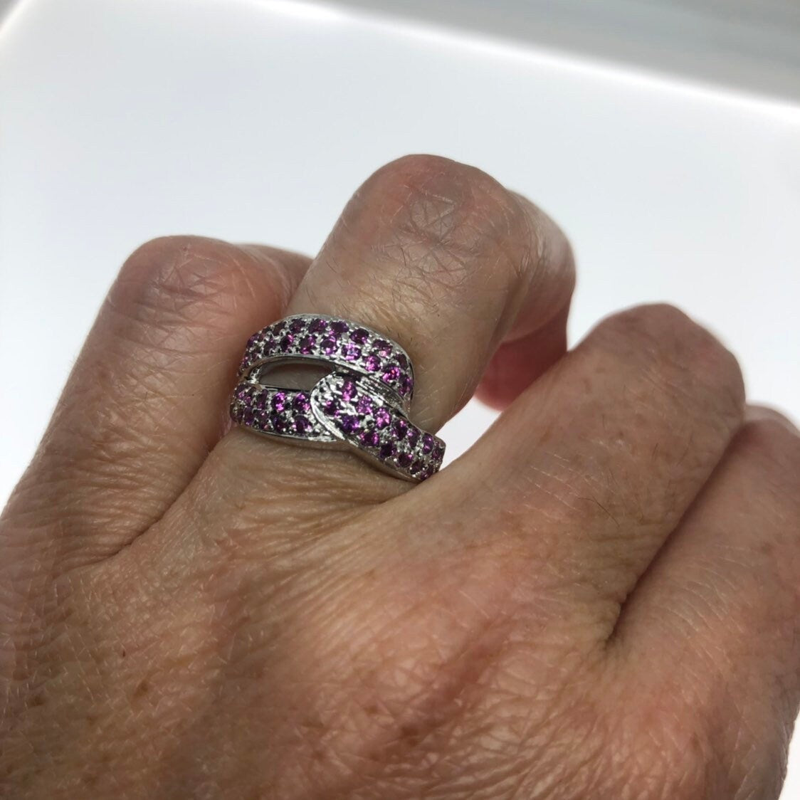 Vintage Handmade Genuine Purple Amethyst Filigree Setting 925 Sterling Silver Gothic Ring