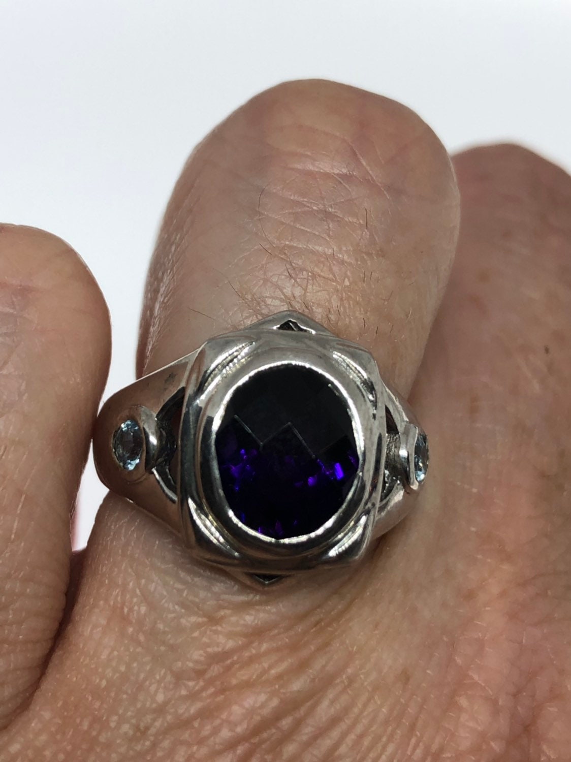 Vintage Handmade Deep Purple Genuine Amethyst Setting 925 Sterling Silver Gothic Ring