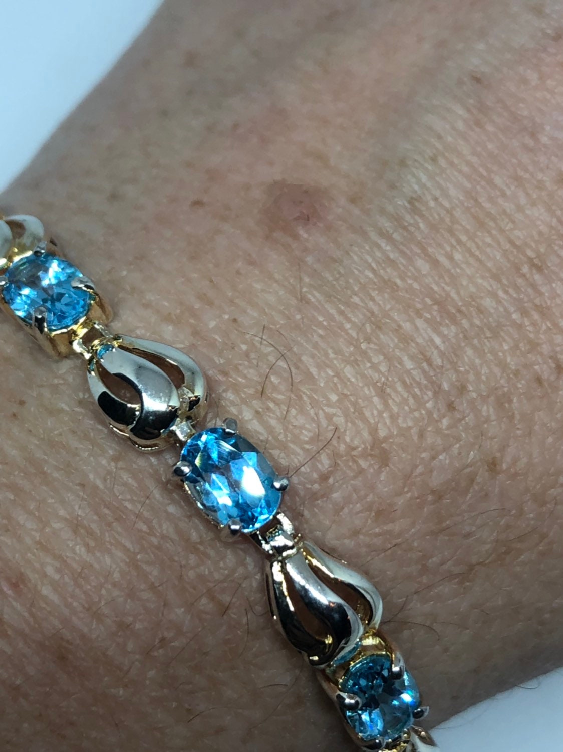 Vintage London Blue Topaz 925 Sterling Silver Tennis Bracelet