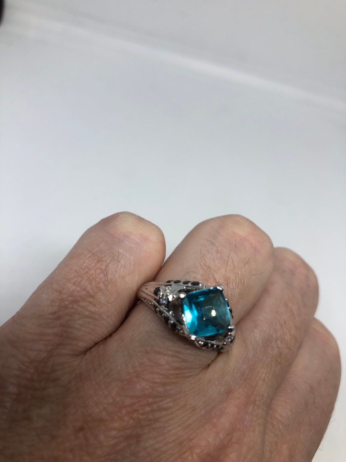 Vintage Genuine 2024 Blue Topaz 925 Sterling Silver Ring Size 7