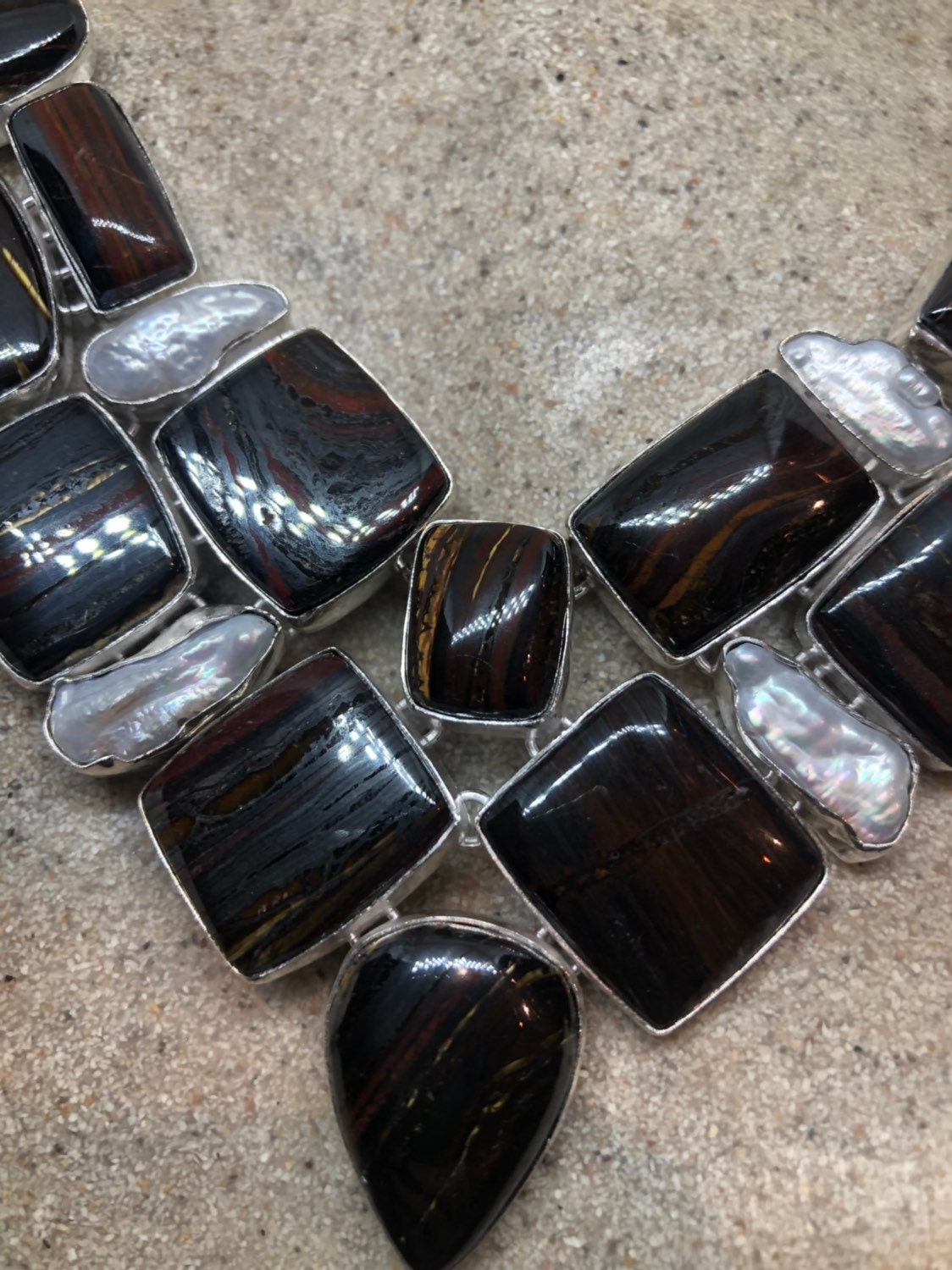 Handmade Turkish Ottoman Styled Silver hematite tigers eye Pendant Necklace