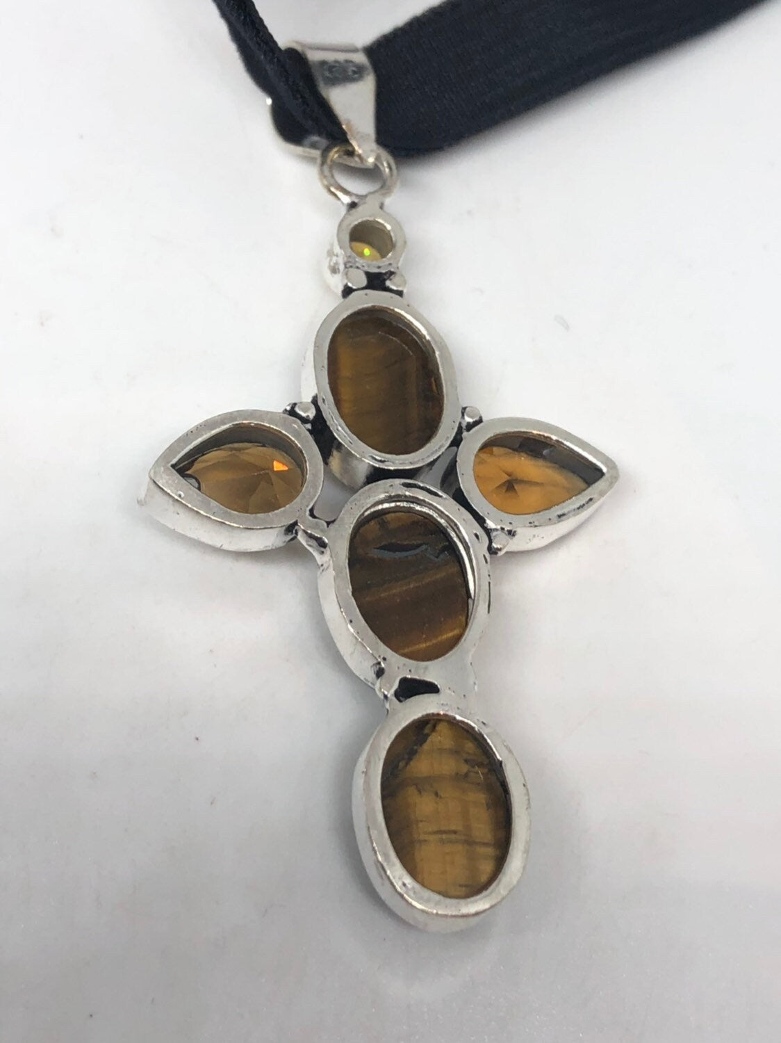 Handmade Turkish Ottoman Styled Silver tigers eye cross Pendant Necklace