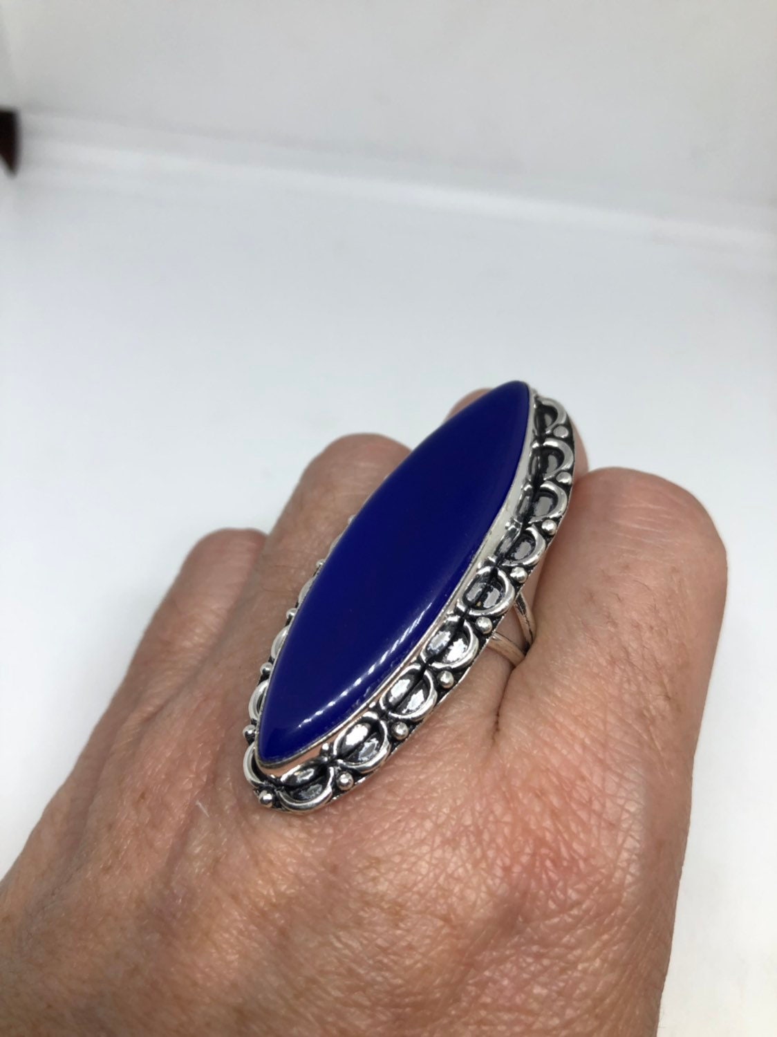 Vintage Genuine Blue Chalcedony Ring Size 9