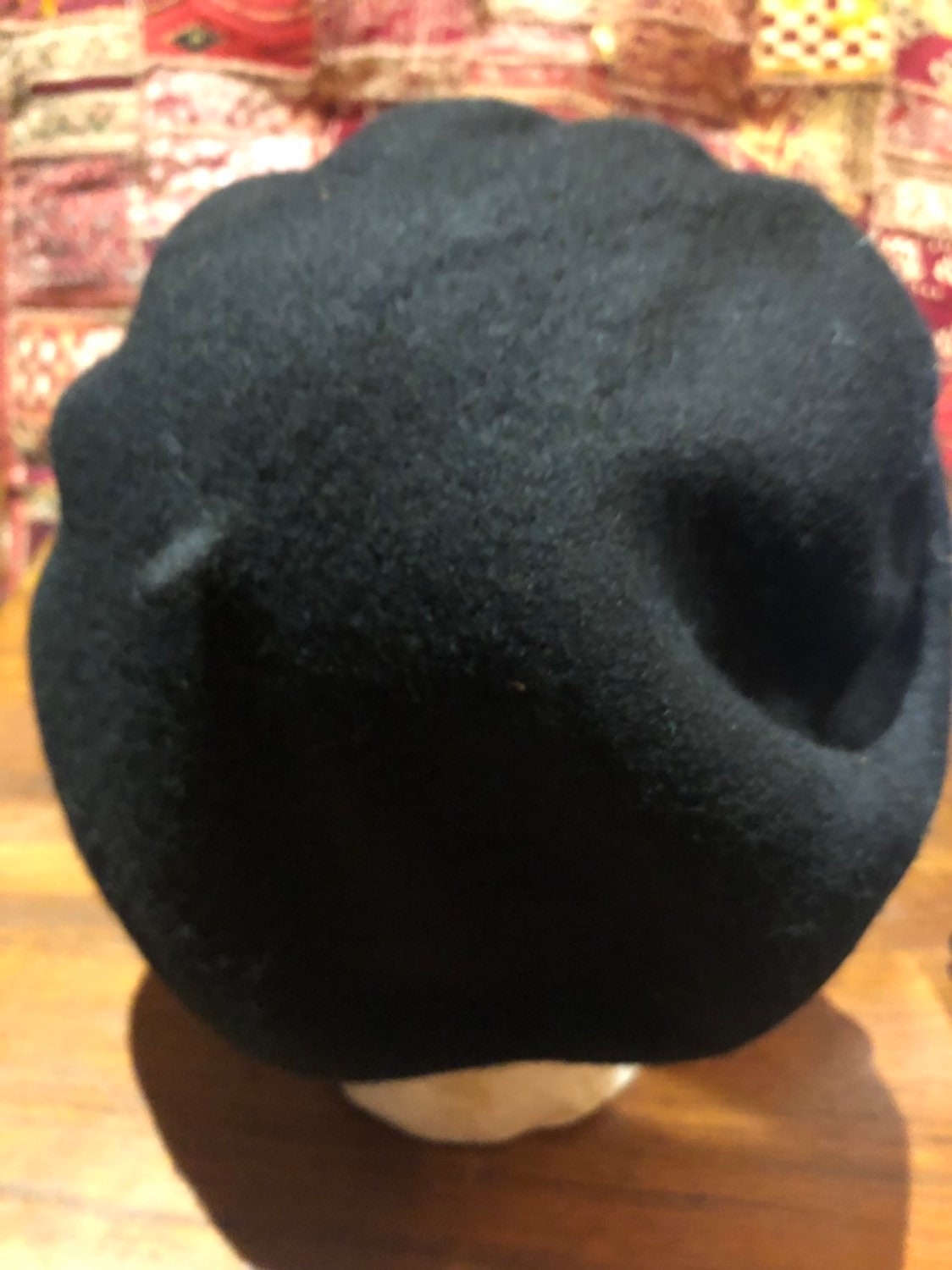 Vintage Black Wool Felt 10 in Beret Hat