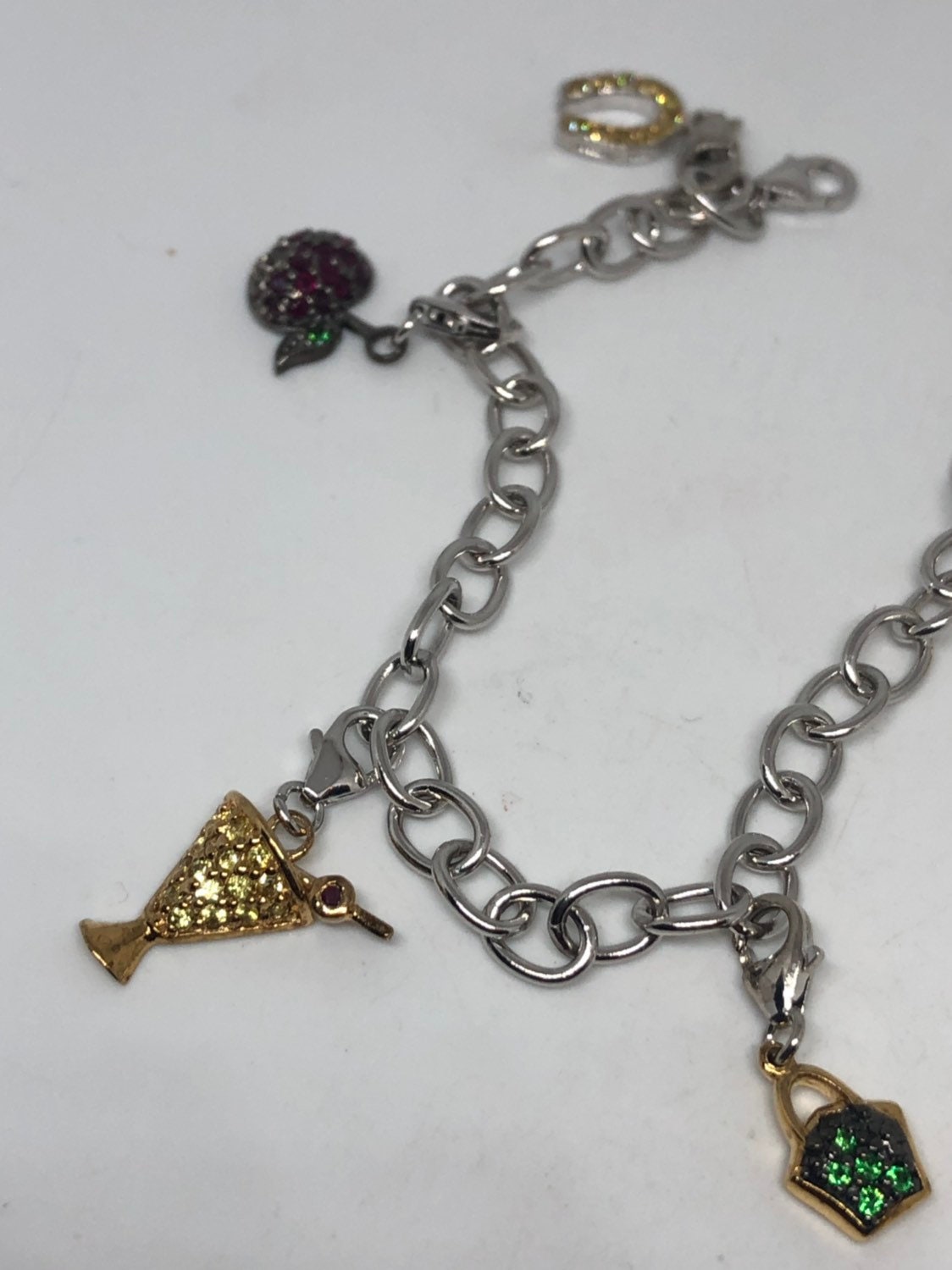 Vintage 925 Sterling Silver Chain Link Charm Bracelet