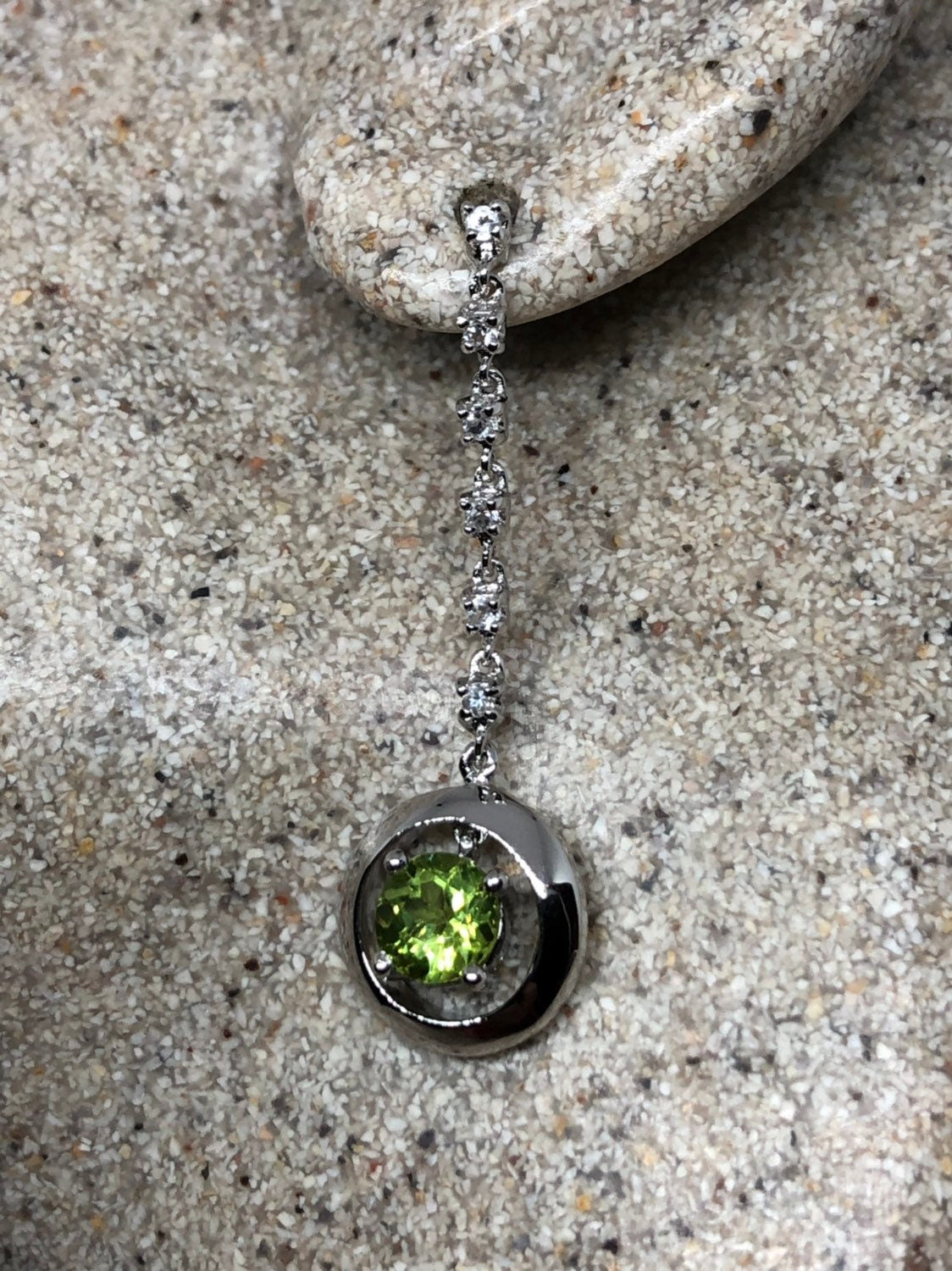Vintage Handmade Sterling Silver Genuine Green Peridot and White Sapphire Earrings