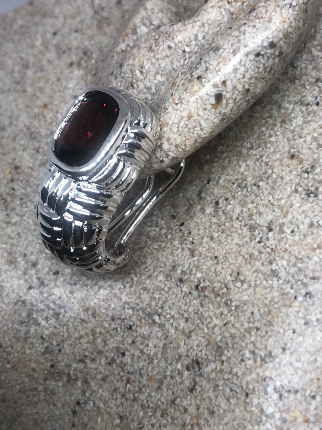 Vintage 925 Sterling Silver Bohemian Garnet Button Earrings