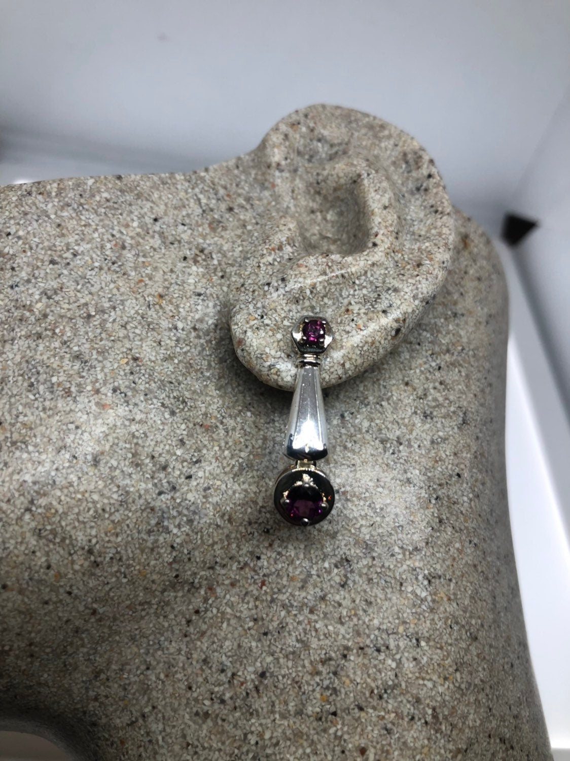 Vintage Bohemian Garnet Earring 925 Sterling Silver
