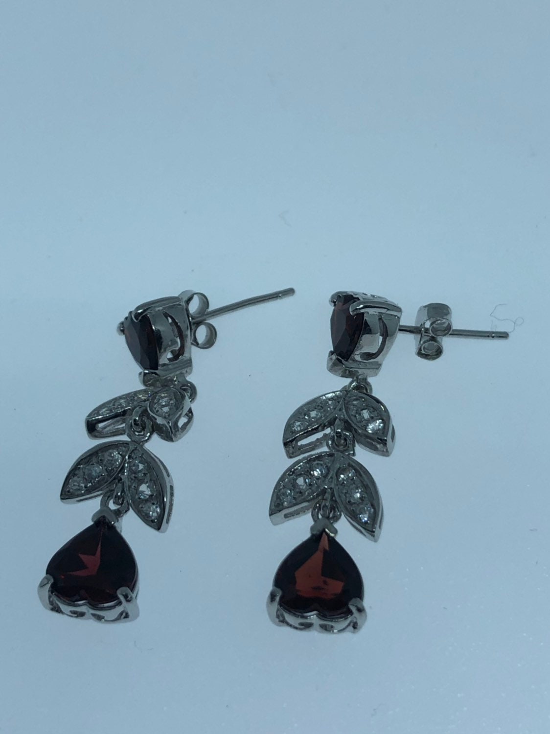 Vintage 925 Sterling Silver Bohemian Heart Garnet Earrings
