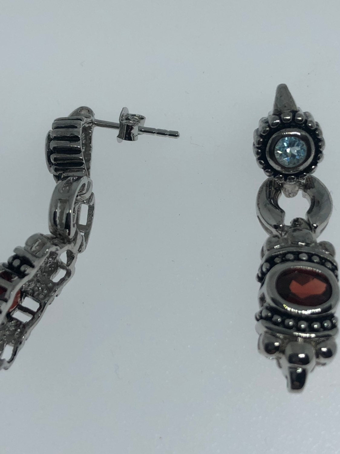 Vintage Bohemian Garnet Earring 925 Sterling Silver