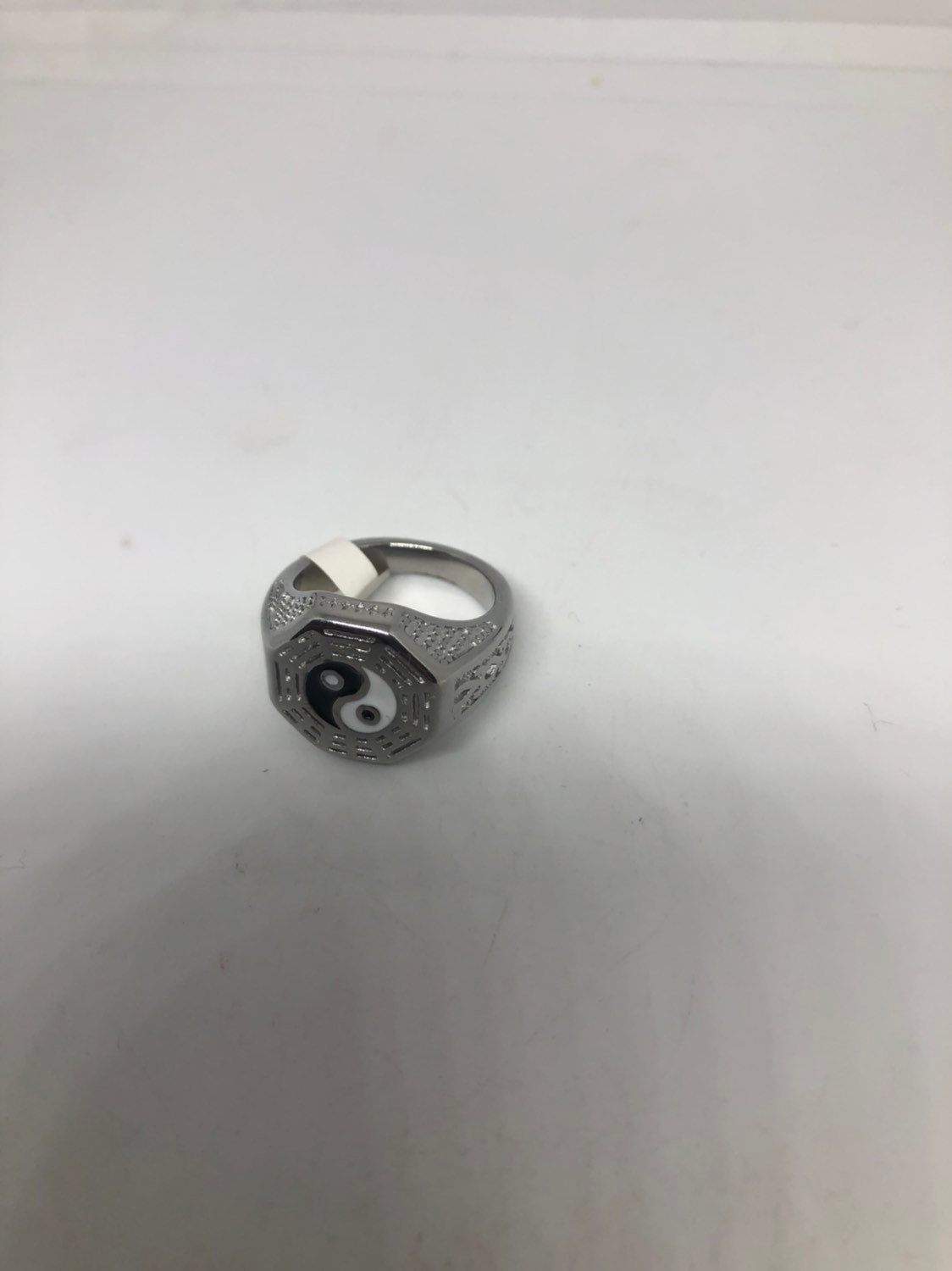 Vintage Ying Yang Mens Martial Arts Stainless Steel Enamel Ring