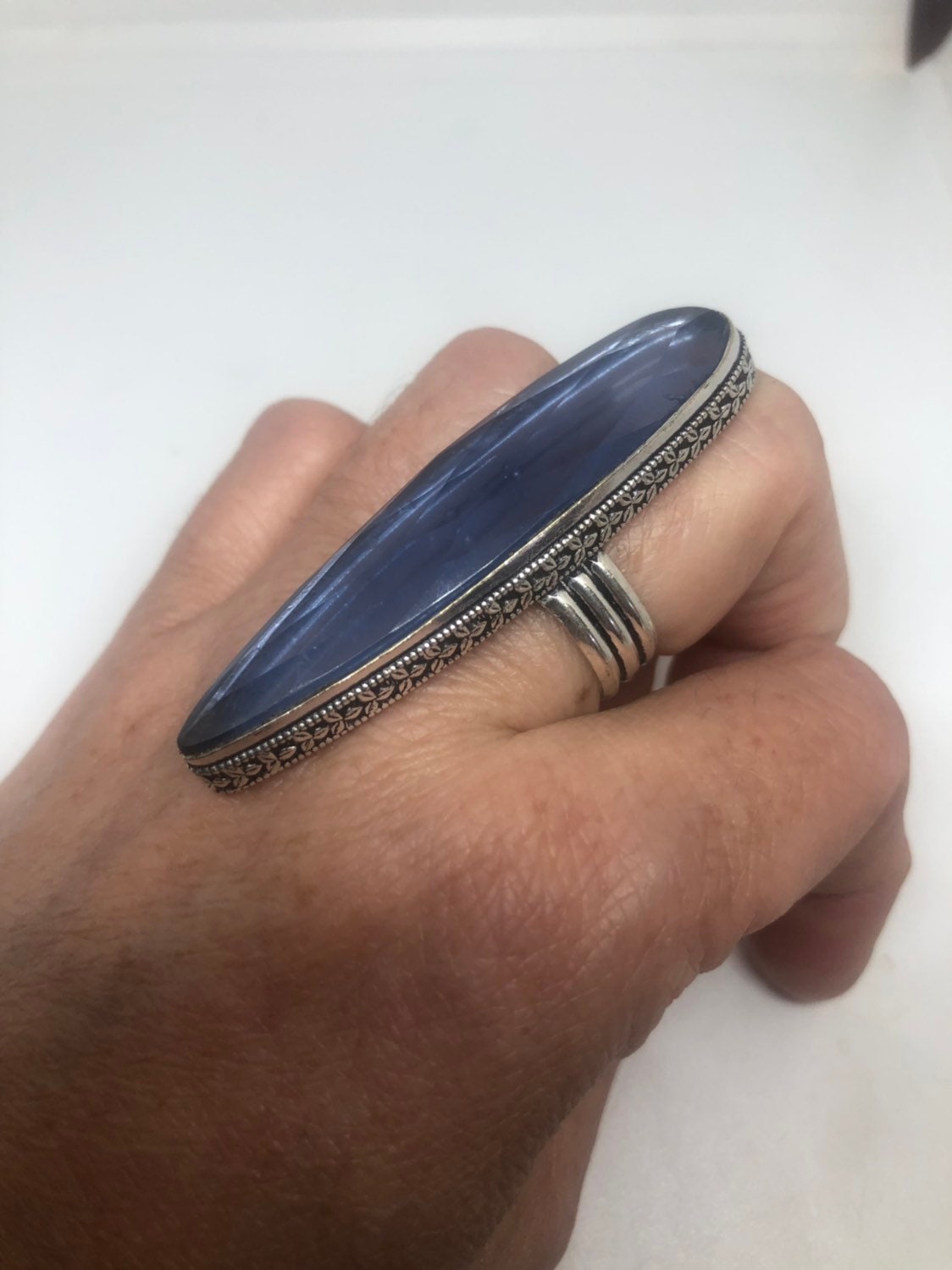 Vintage Art Glass Ring, Size 7, German Silver