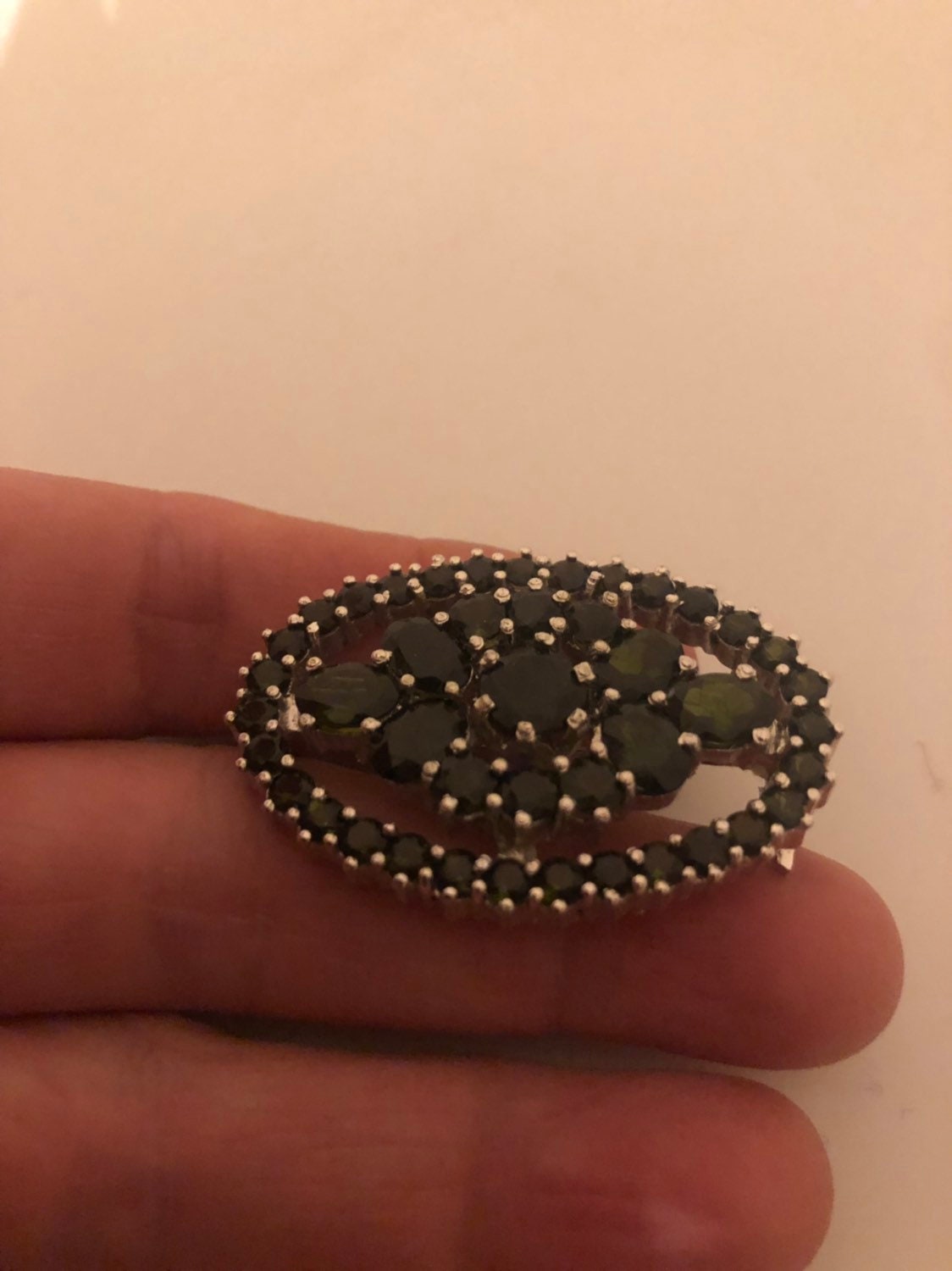 Vintage Handmade Green Toumaline Sterling Silver/Rhodium Star Brooch/Pendant